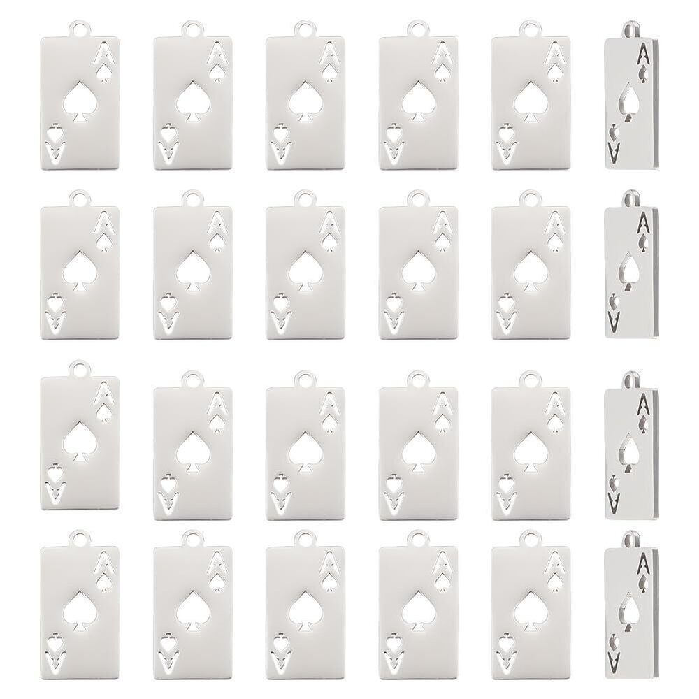 4991 24pcs 201 Stainless Steel Poker Card Charms Laser Cut Ace Of Spades
